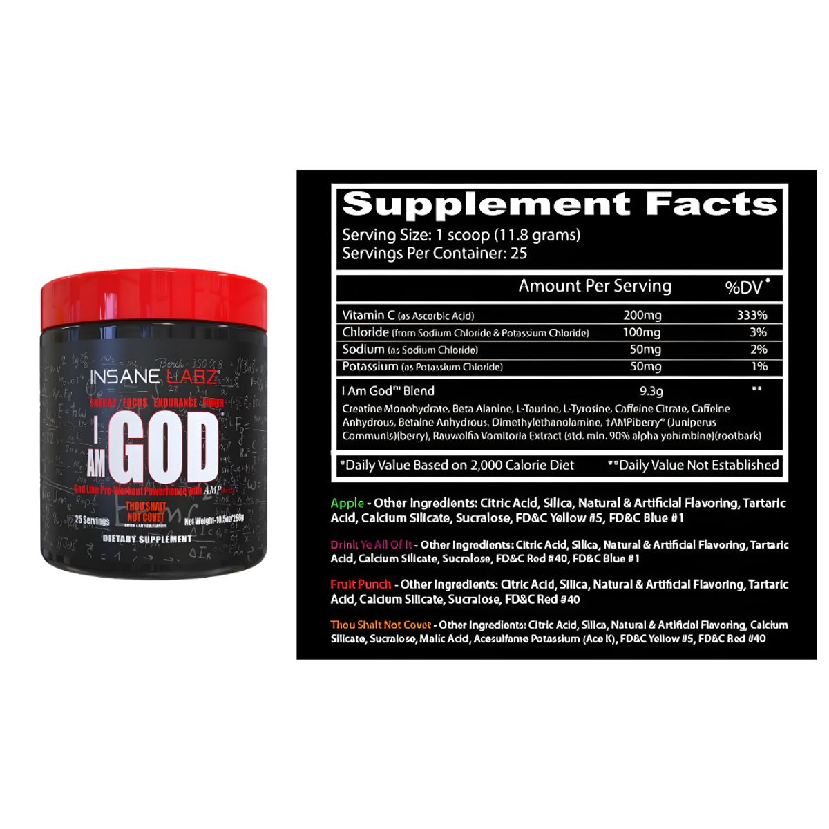 MUSCLEMEDS - Pre-entreno Insane Labz - I'am God 25 Servicios / Thoy shalt Not Covet