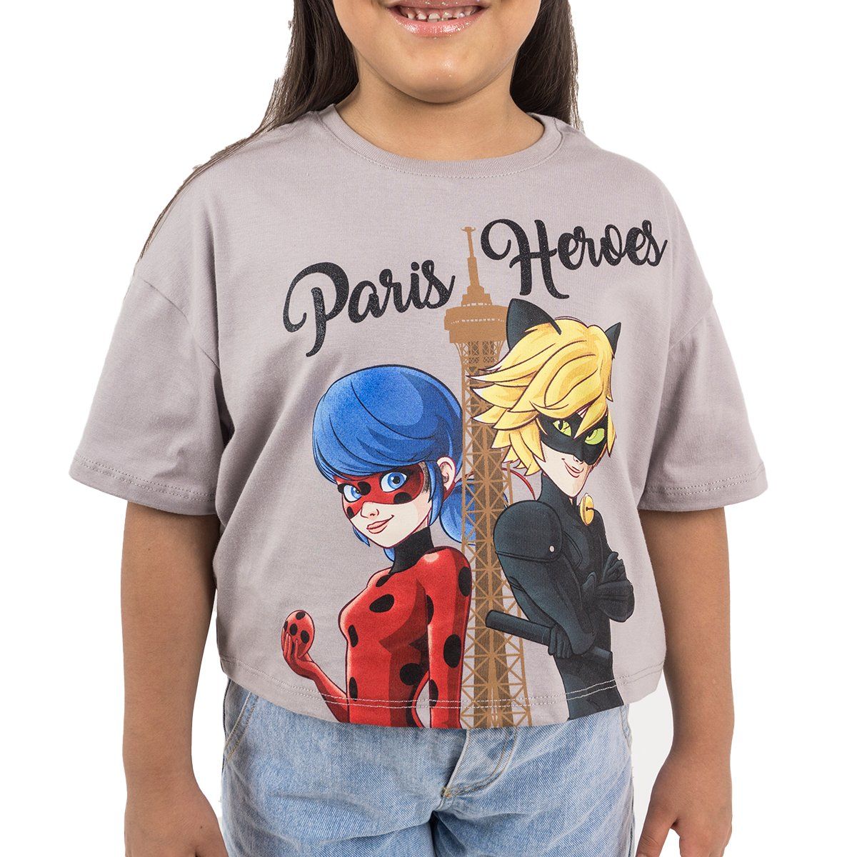 MIRACULOUS - POLO BAS MC NIÑA LADY BUG PLOMO PLATA