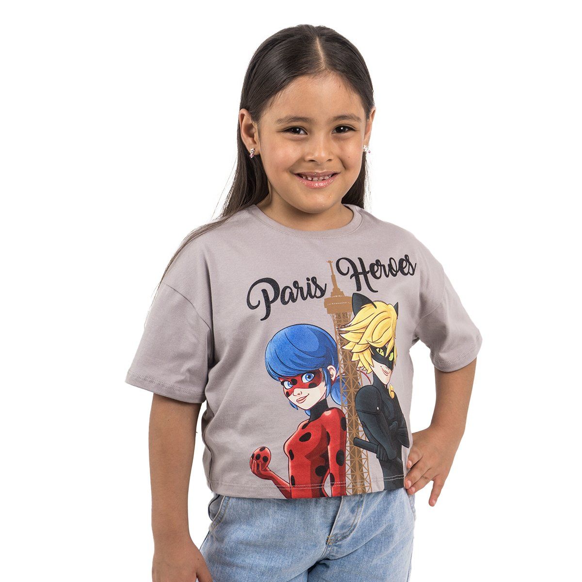 MIRACULOUS - POLO BAS MC NIÑA LADY BUG PLOMO PLATA