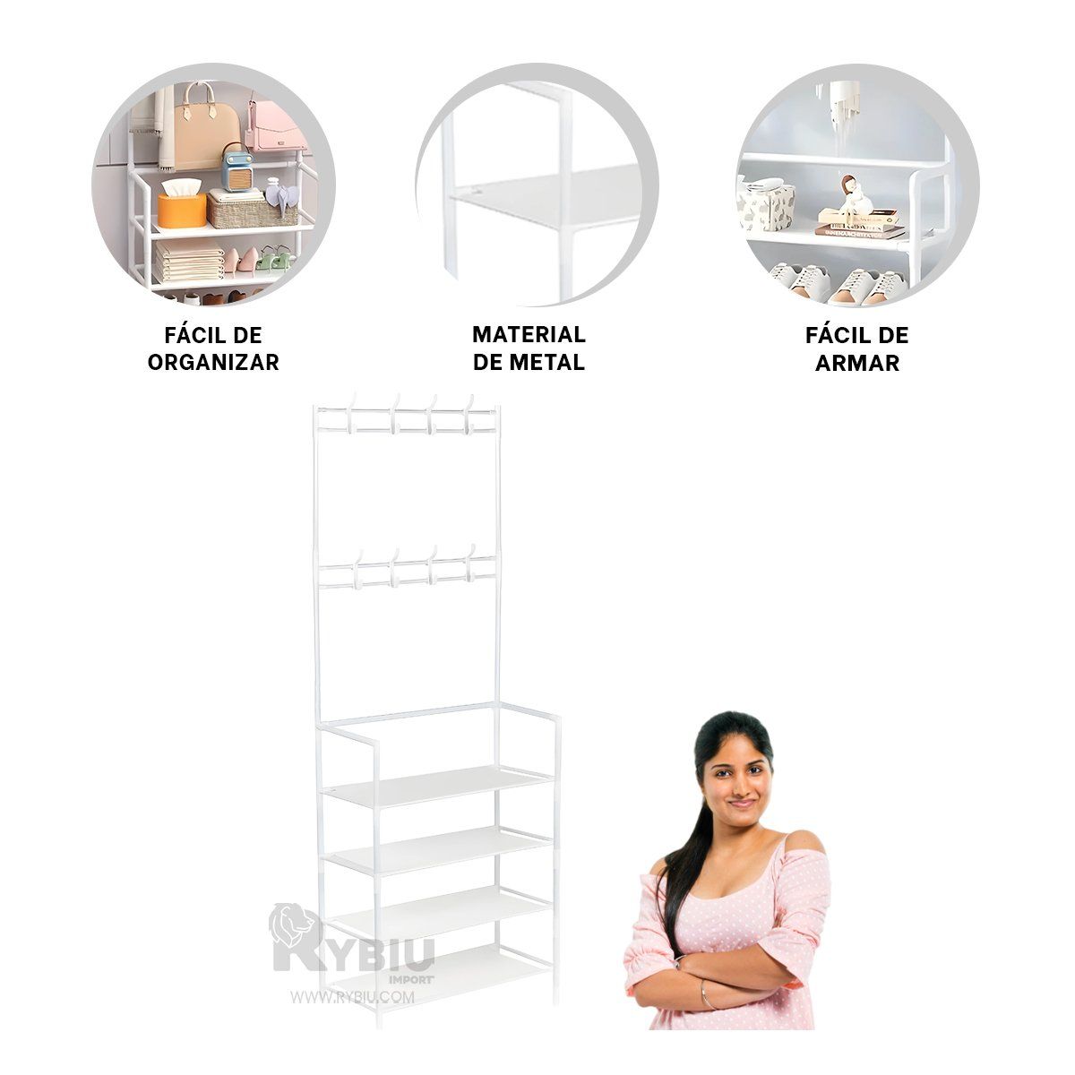 RYBIU IMPORT - Estante de 4 Pisos para Zapatos en Blanco Y+Gift MiniAgenda