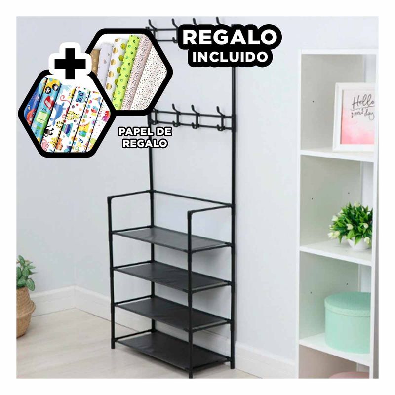 GENERICO - Zapatera Moderna Derecho 4 N en Negro Y+Papel de Regalo