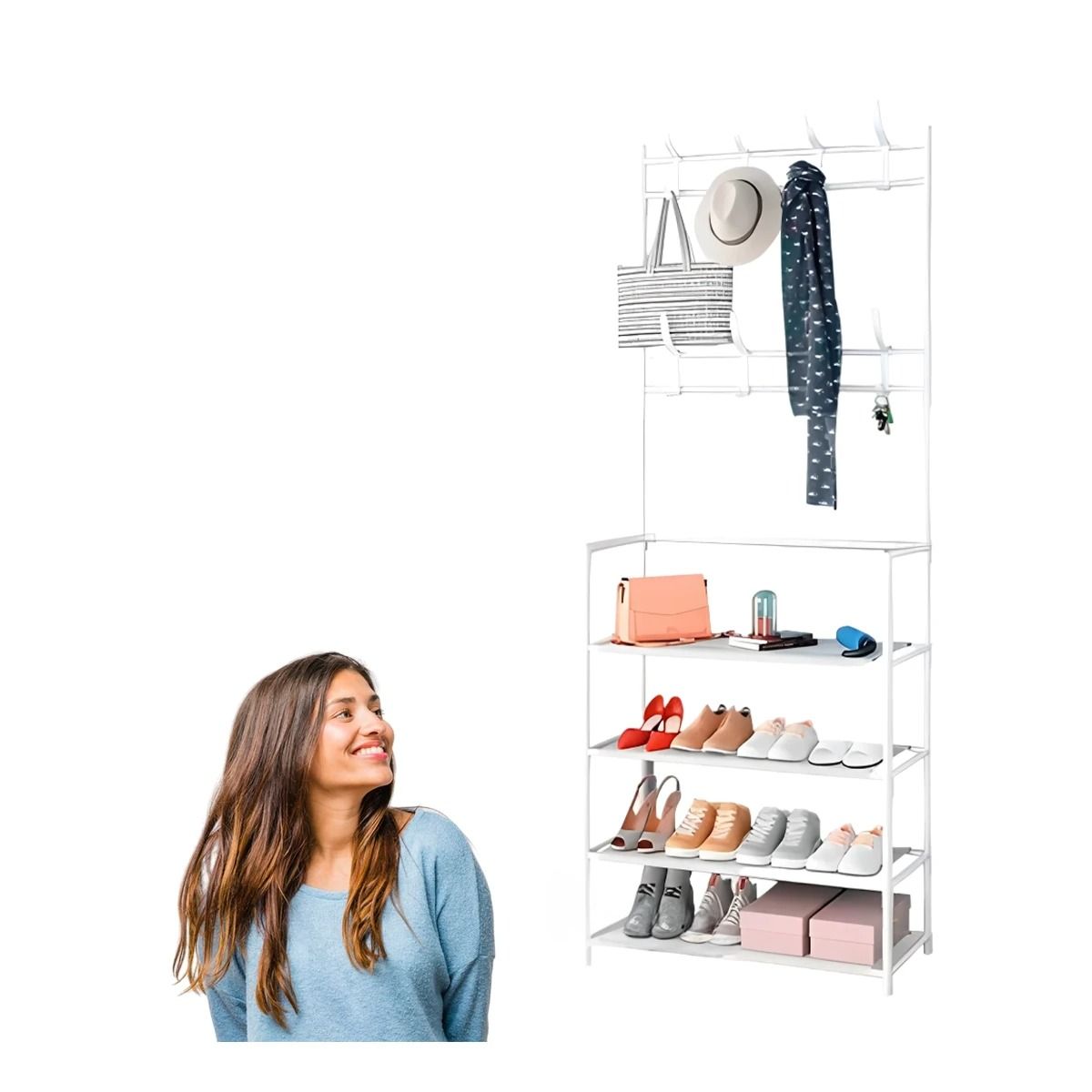 GENERICO - Zapatera Organizadora con Percheros Recto 4 Niveles Blanco