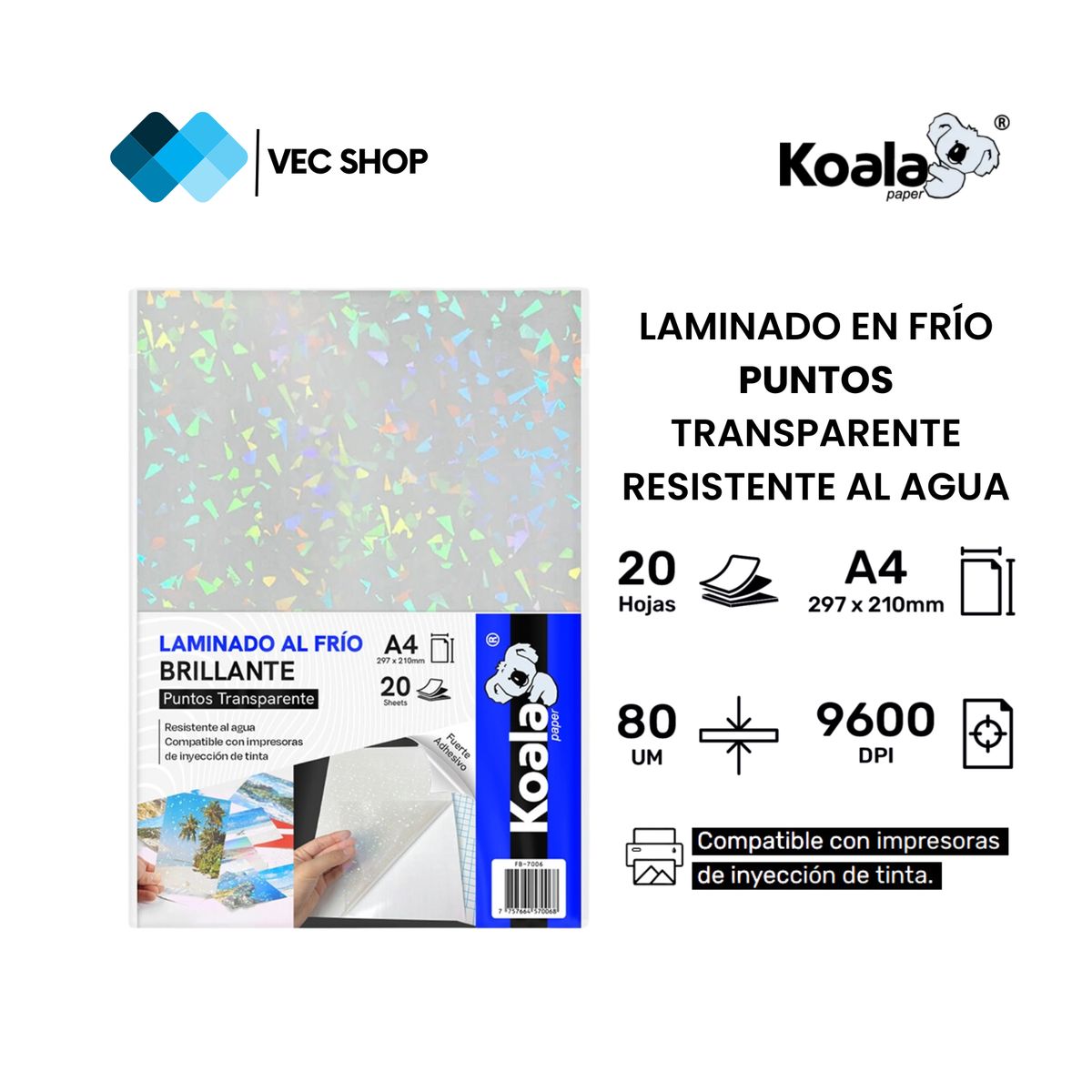 KOALA - Laminado en Frío Puntos Transparente A4 20 hojas