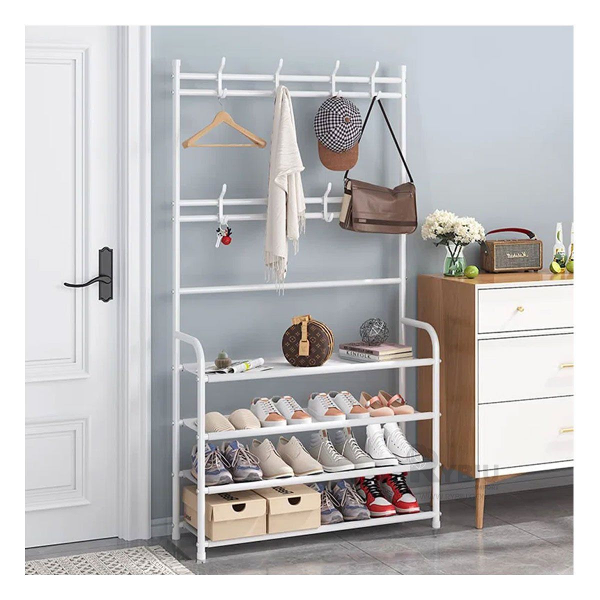 RYBIU IMPORT - Mueble Armable en Tipo Curvo Blanco Y+Banderitas Adhesivas