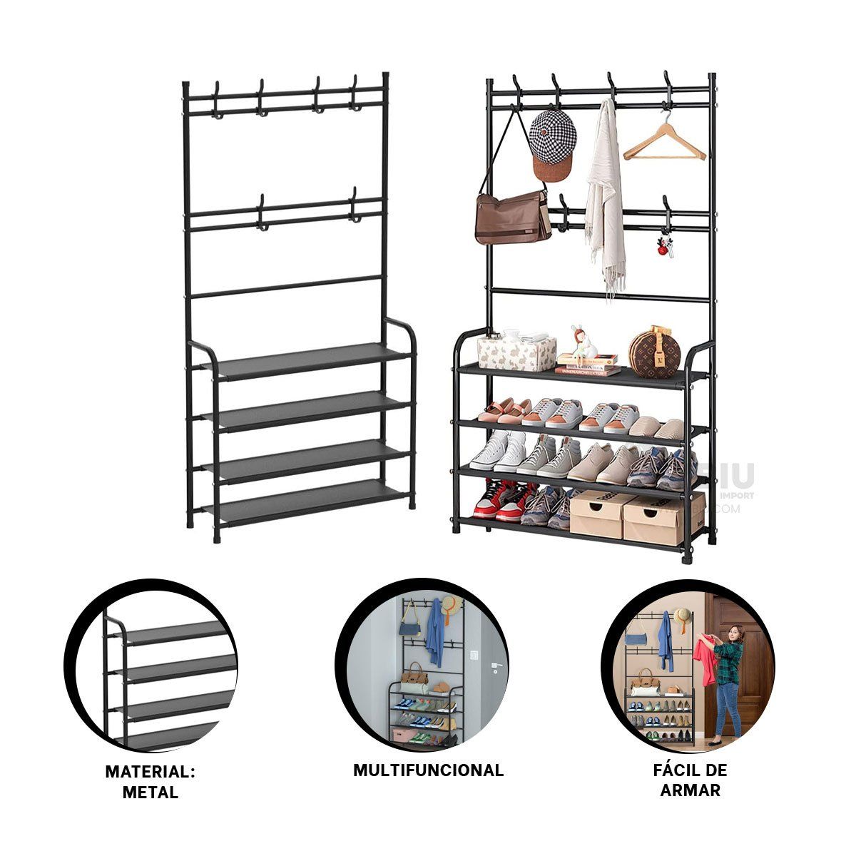 GENERICO - Mueble Armable en Tipo Curvo Negro Y+Banderitas Adhesivas