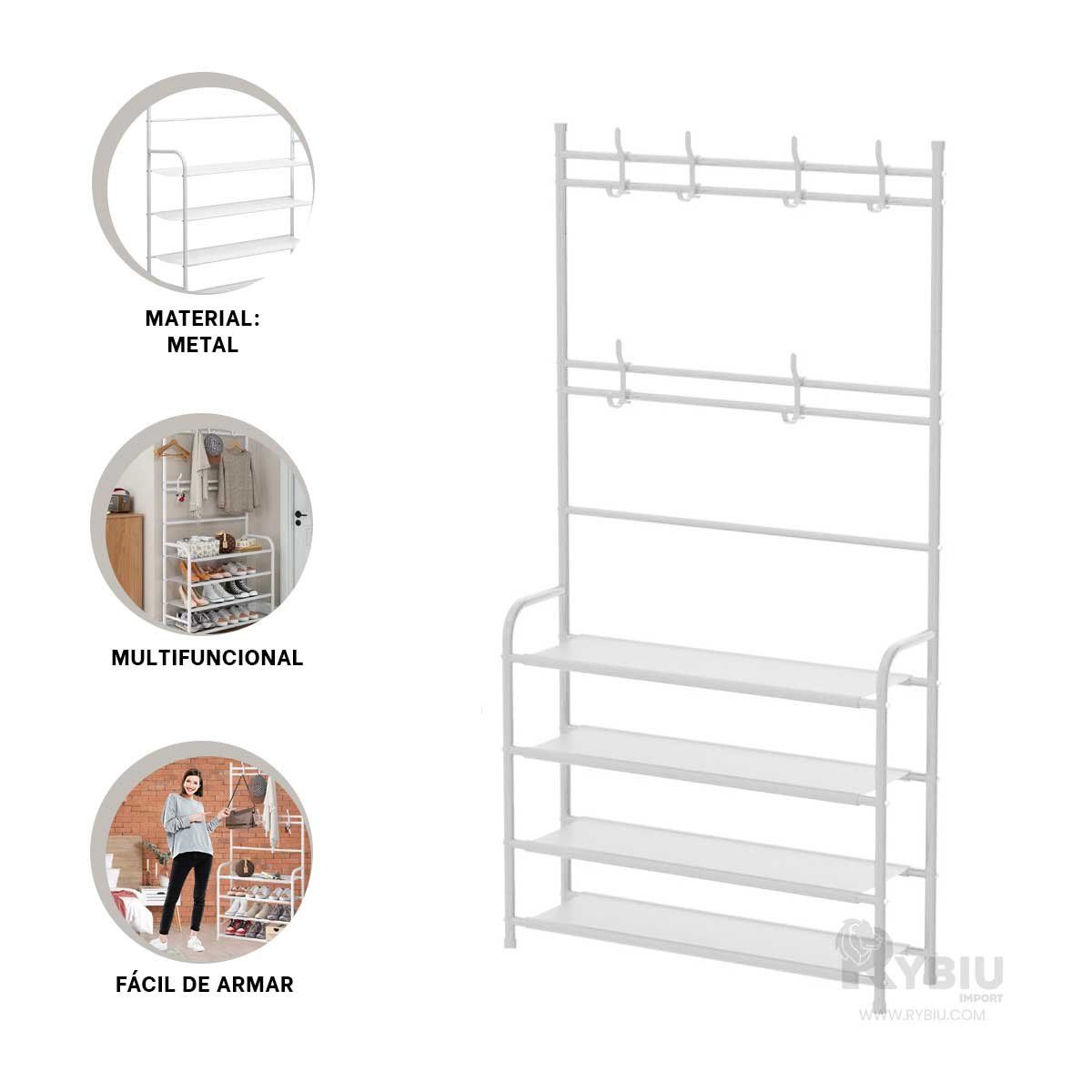 GENERICO - Soporte Multiuso con Percheros Curvo Blanco Y+Gift Stickers