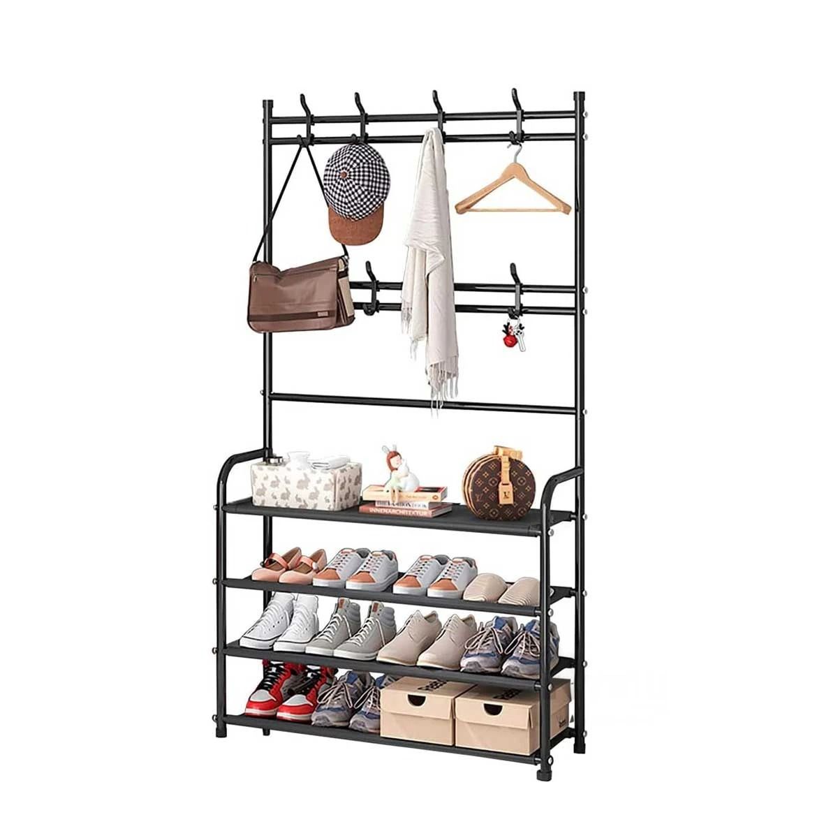 GENERICO - Zapatera Organizadora con Percheros Curvo 4 Niveles Negro