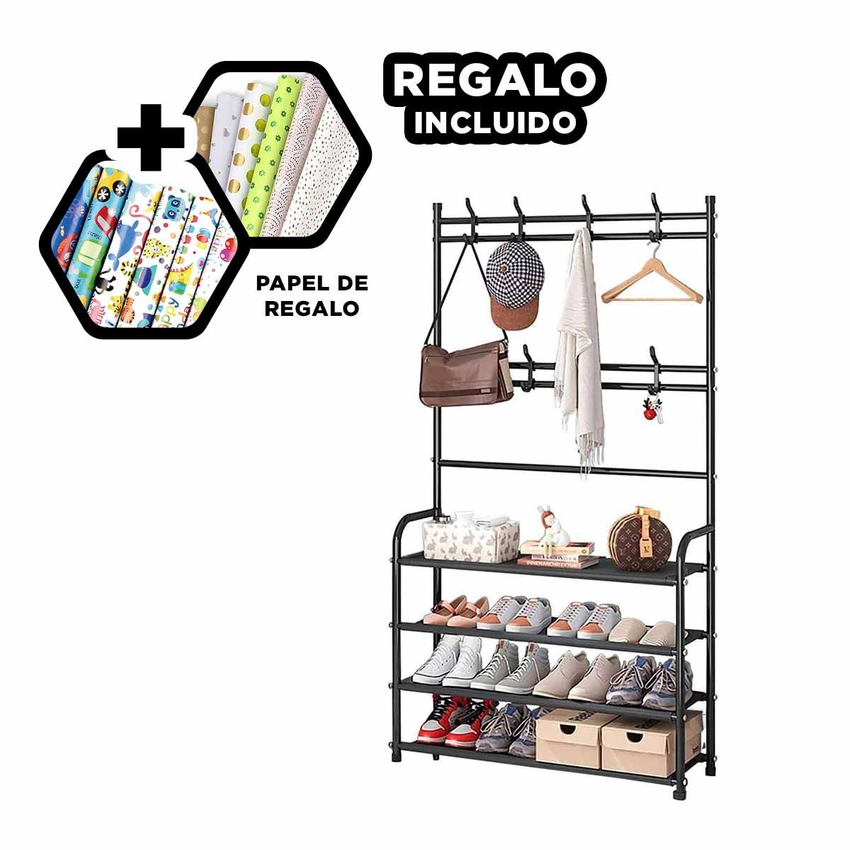 GENERICO - Zapatera Moderna Curvado 4 N en Negro Y+Papel de Regalo