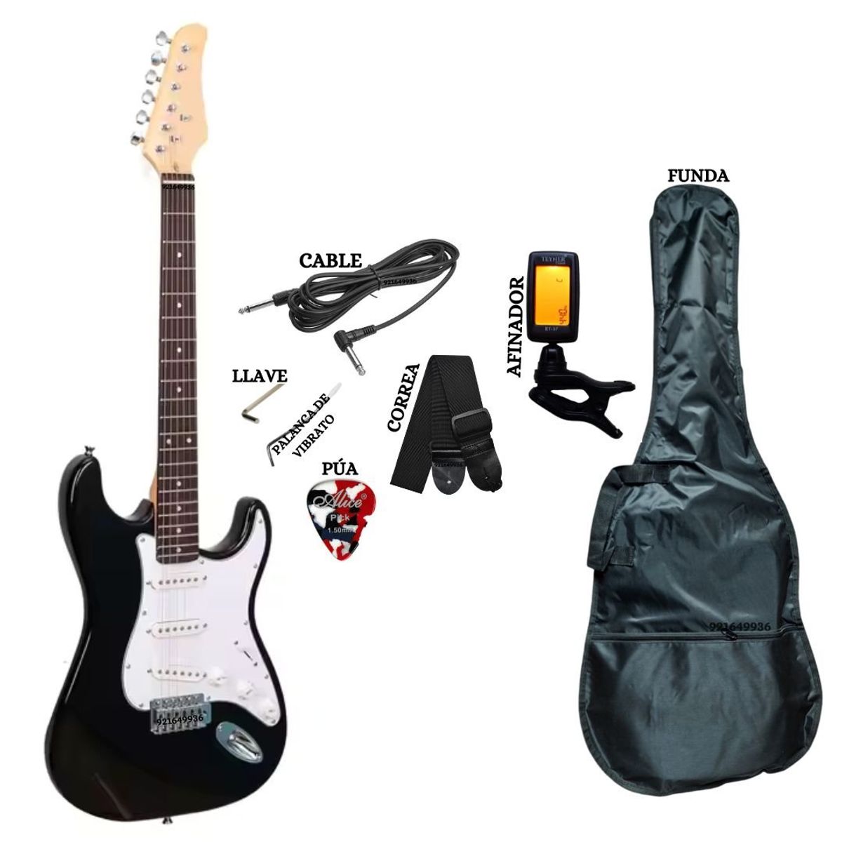 GENERICO - Guitarra Eléctrica con Afinador funda y accesorios completo