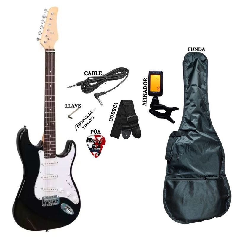 GENERICO - Guitarra Eléctrica con Afinador funda y accesorios completo