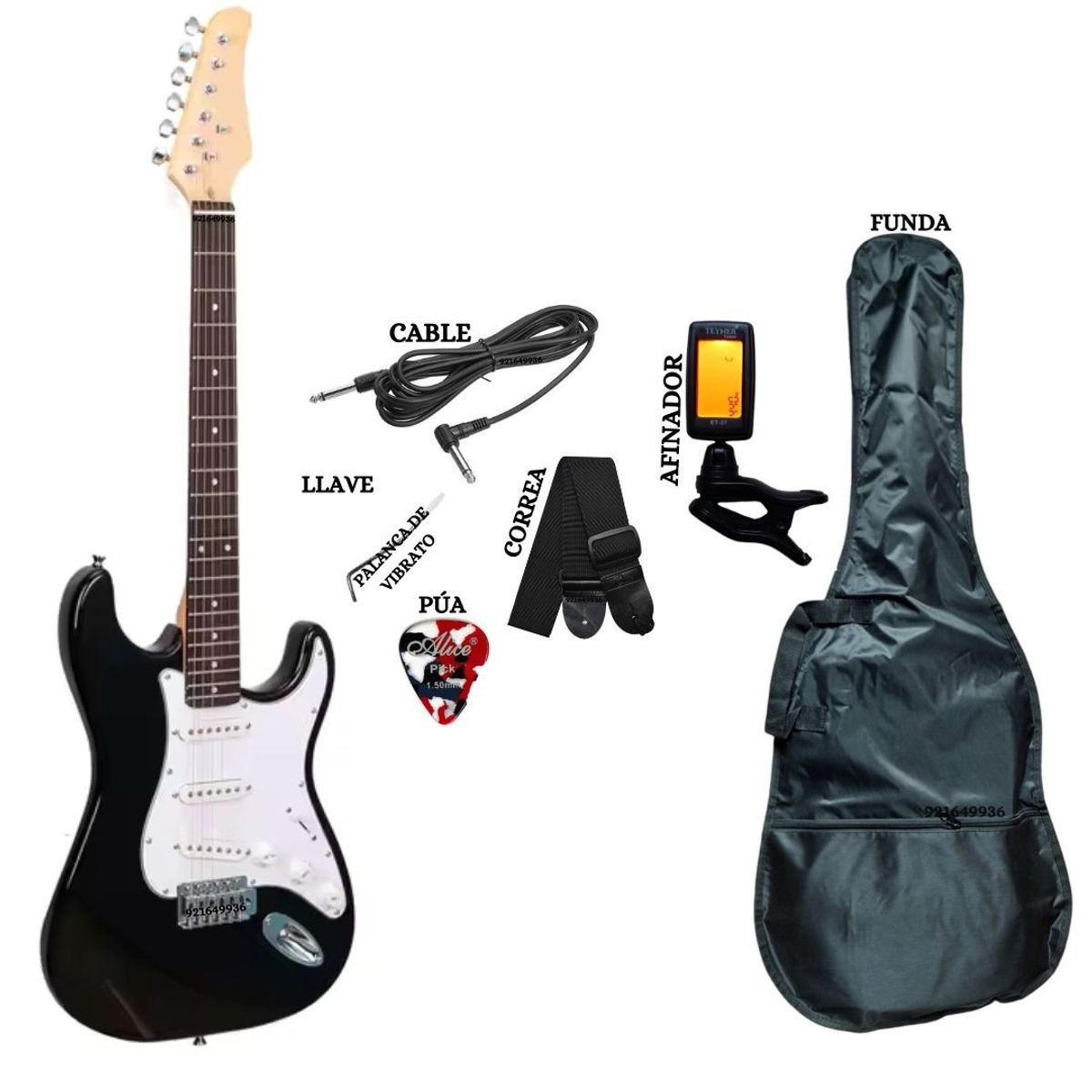 GENERICO - Guitarra Eléctrica con Afinador funda y accesorios completo