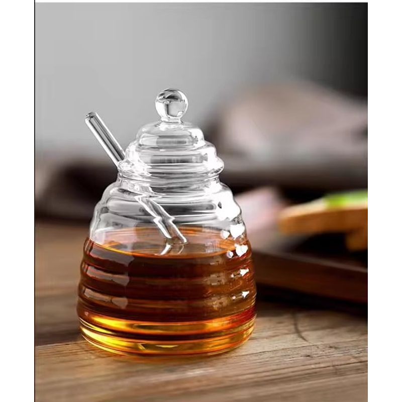 GENERICO - MIELERO DE VIDRIO CON TAPA Y CUCHARA 500ML