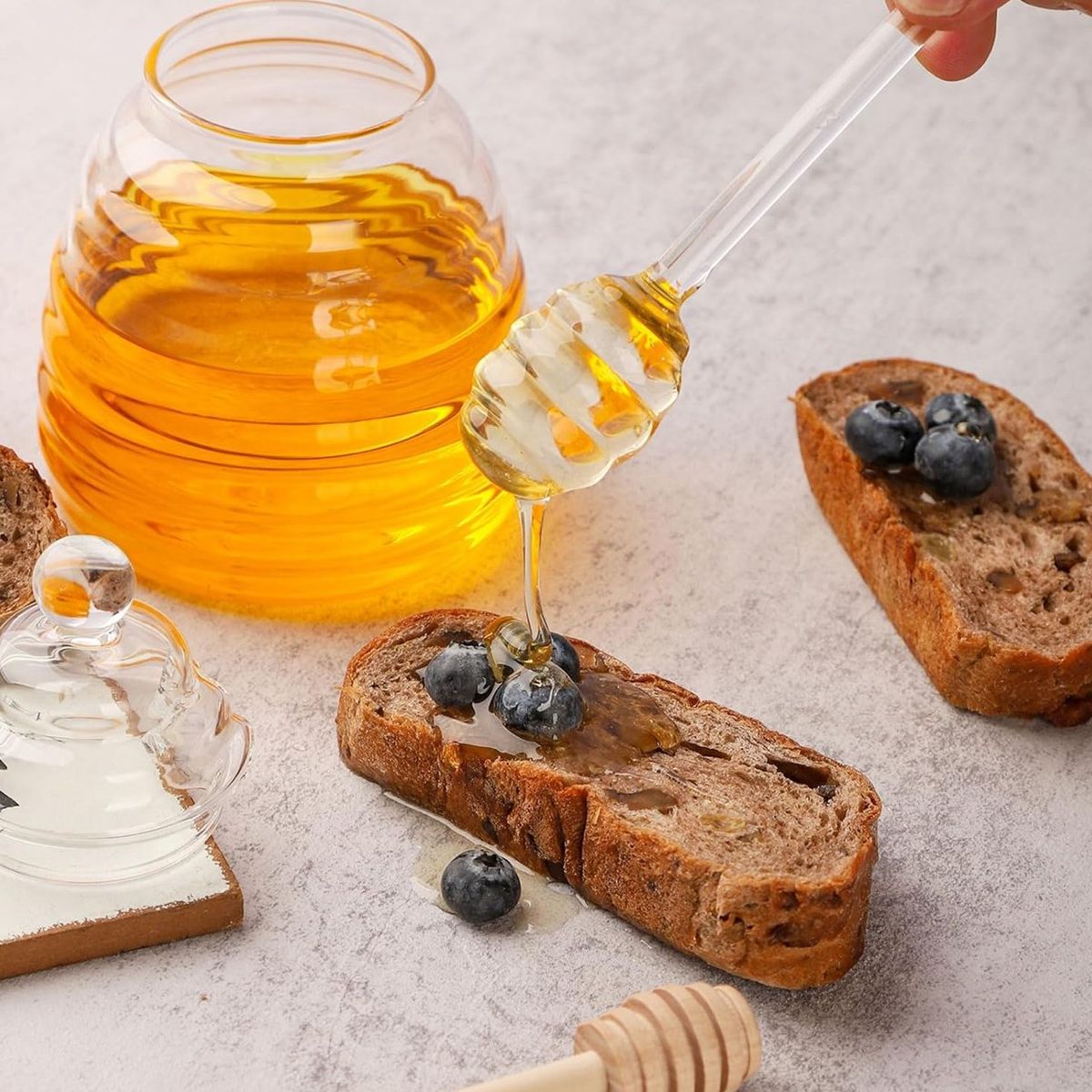 GENERICO - MIELERO DE VIDRIO CON TAPA Y CUCHARA 500ML