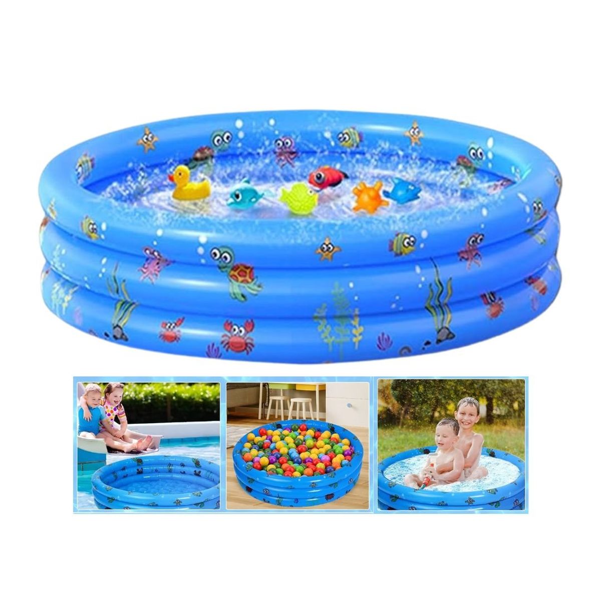 GENERICO - Piscina Inflable Redonda Grande Mundo Marino XXL Celeste