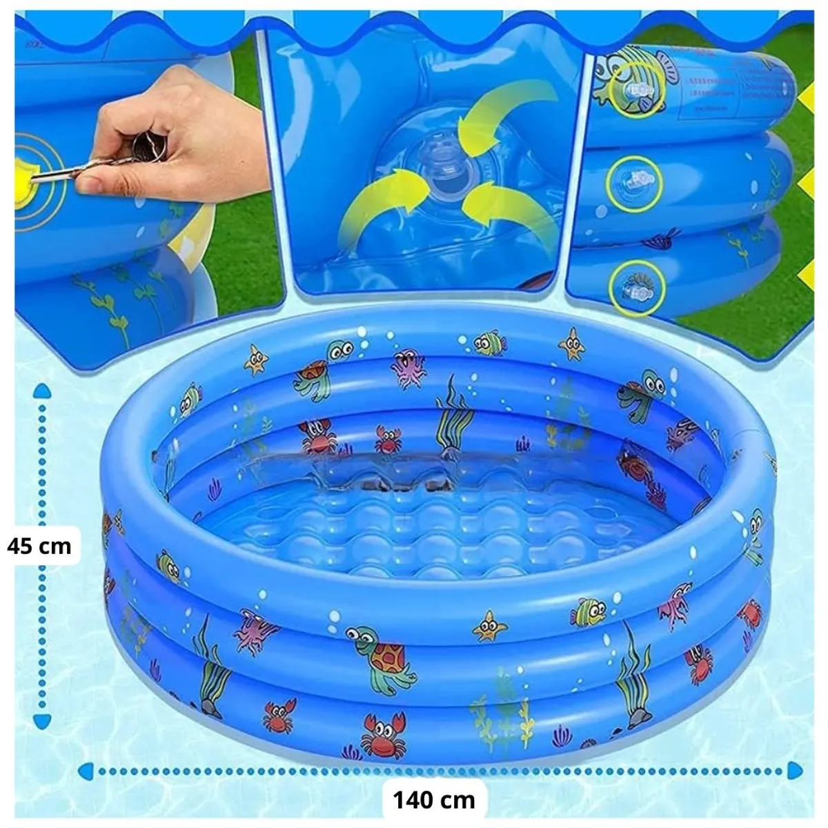 GENERICO - Piscina Inflable Redonda Grande Mundo Marino XXL Celeste