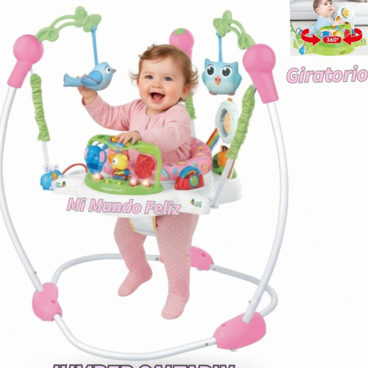 IDEAL - Saltarin Jumper para Bebe Musical Asiento Giratorio Rosado