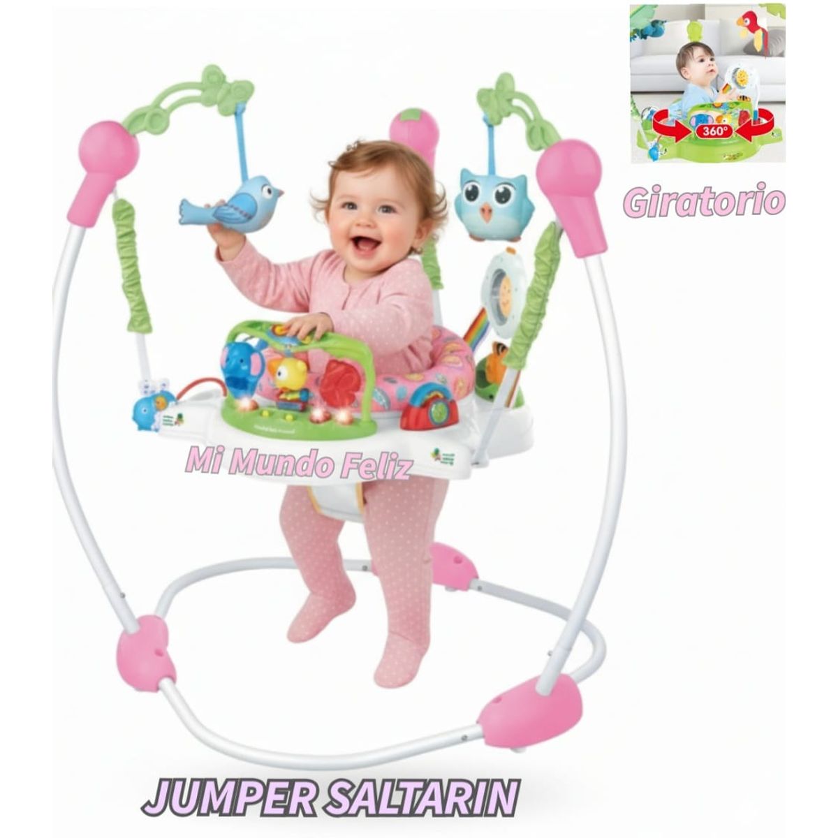 IDEAL - Saltarin Jumper para Bebe Musical Asiento Giratorio Rosado
