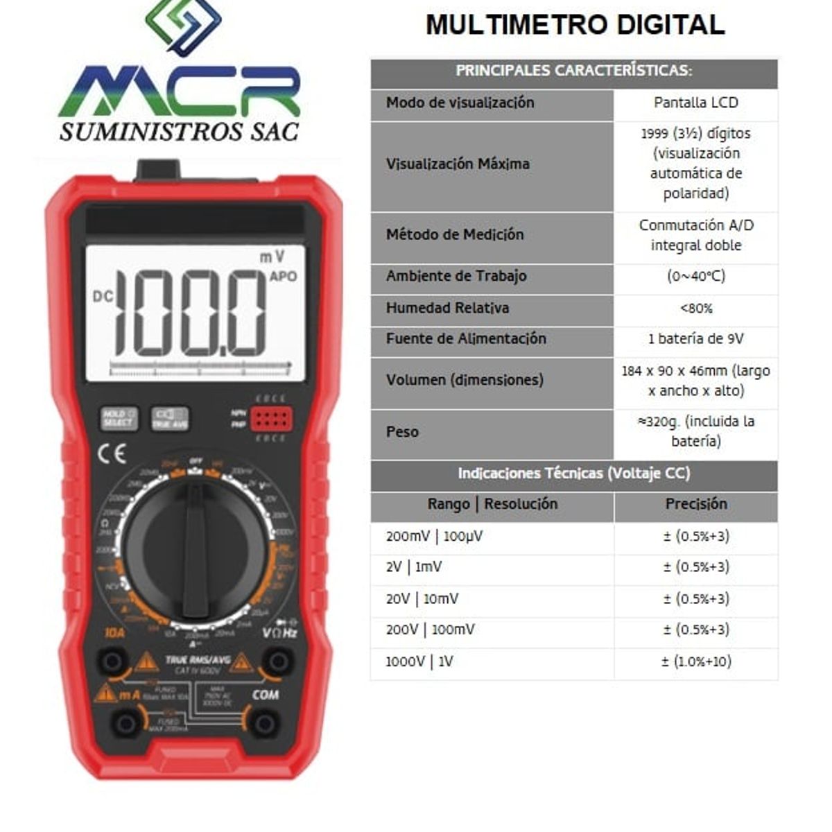 GENERICO - MULTIMETRO CON PANTALLA  LCD DIGITAL