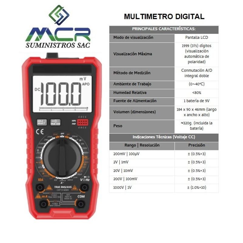 GENERICO - MULTIMETRO CON PANTALLA  LCD DIGITAL