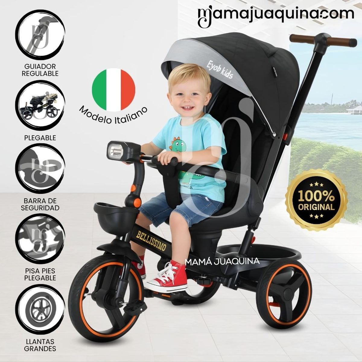 KIDS - Triciclo Guiador Plegable «BELLISSIMO» Black
