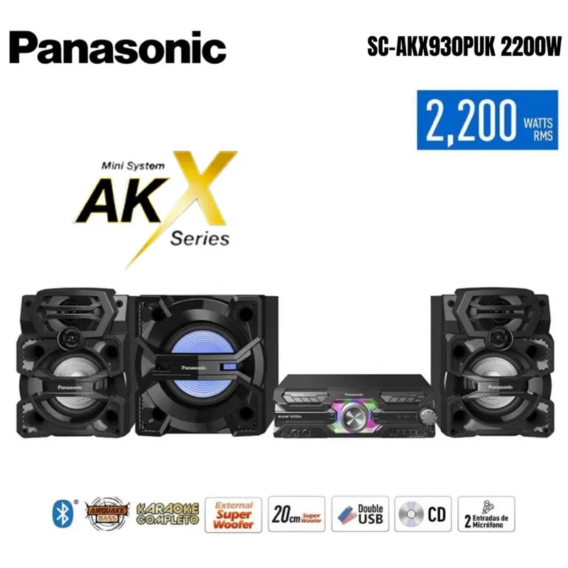 PANASONIC - Equipo de Sonido Panasonic SC-AKX930PUK Bluetooth 2200 Watts RMS Negro