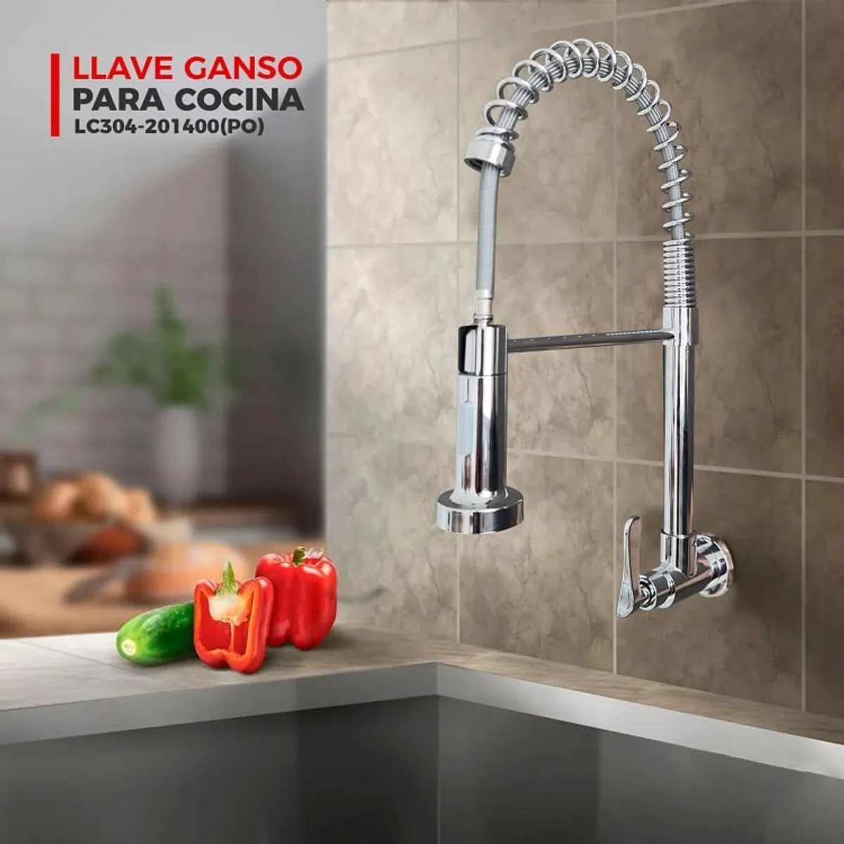 XM - GRIFERÍA DE COCINA RESORTE PARED CROMADO LC304-201400 P0