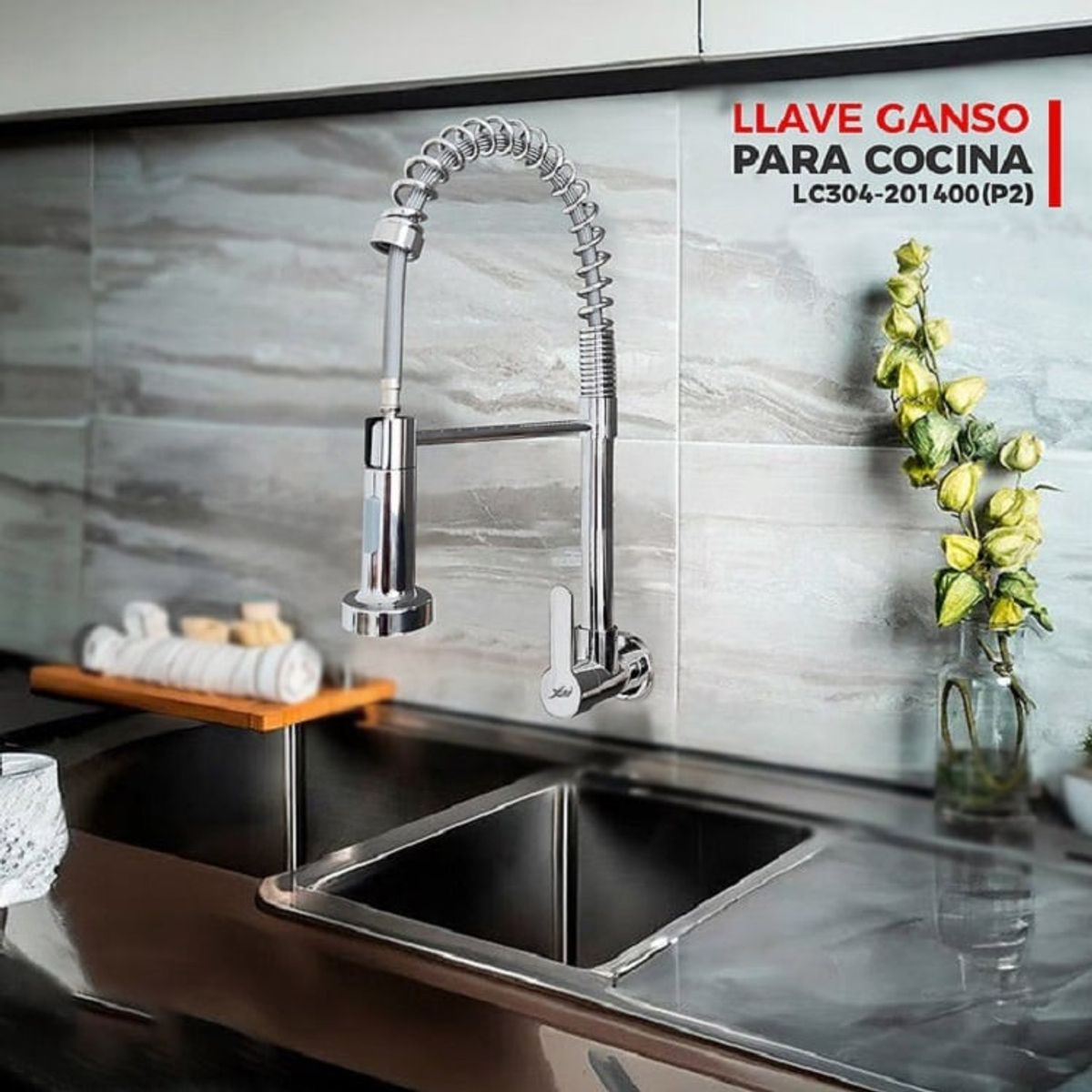 XM - GRIFERÍA DE COCINA RESORTE PARED CROMADO LC304-201400 P2