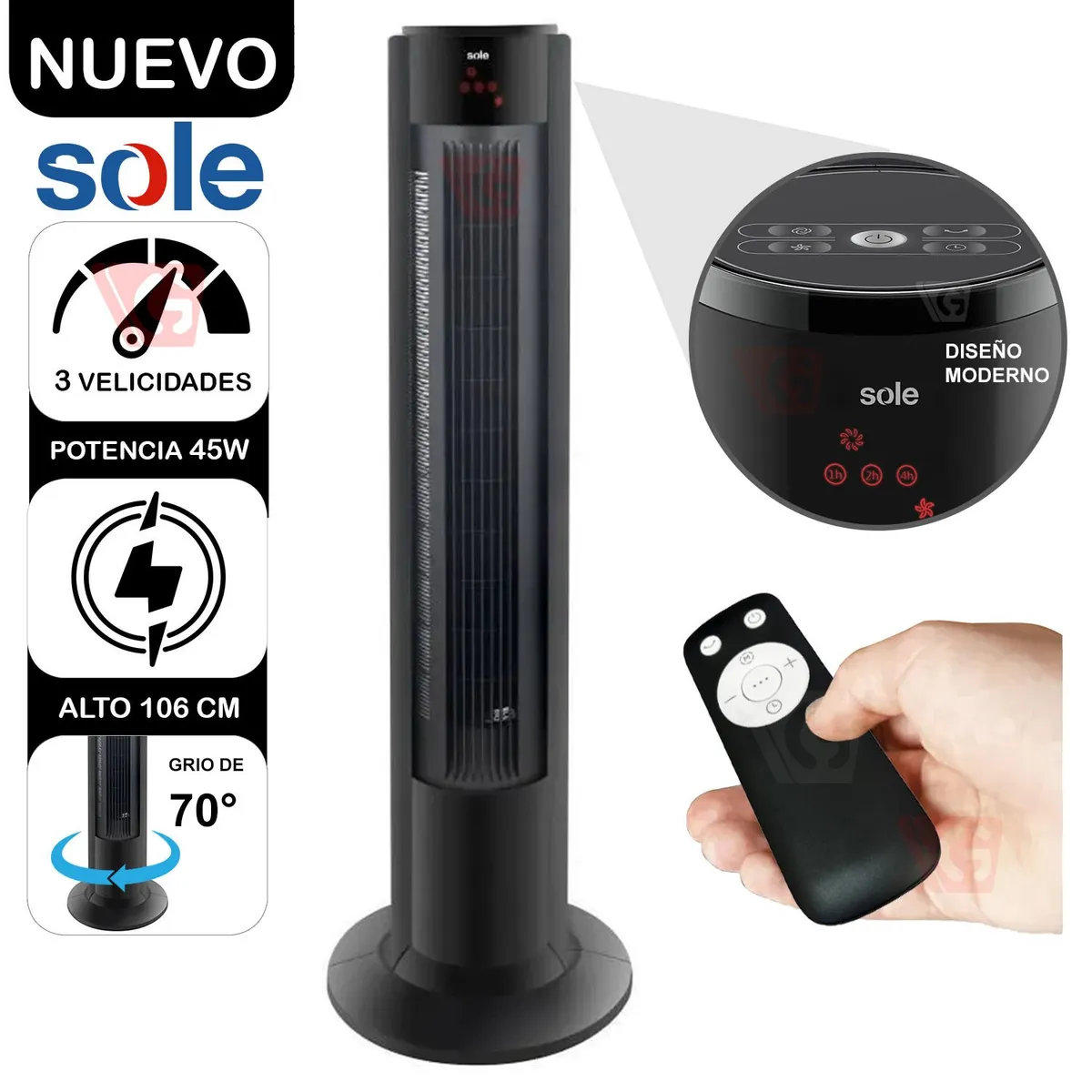 SOLE - Ventilador de Aire Sole Tipo Torre 106cm SOLAIR018 - Negro