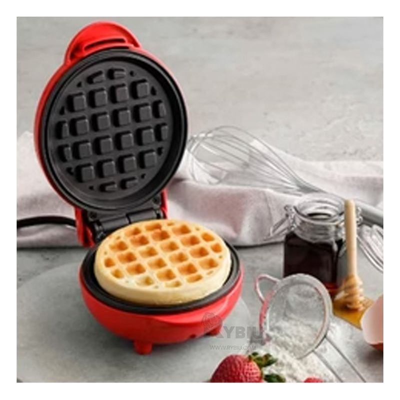 RYBIU IMPORT - Waflera Mini Tostadora de Pan Circular en Color Rojo