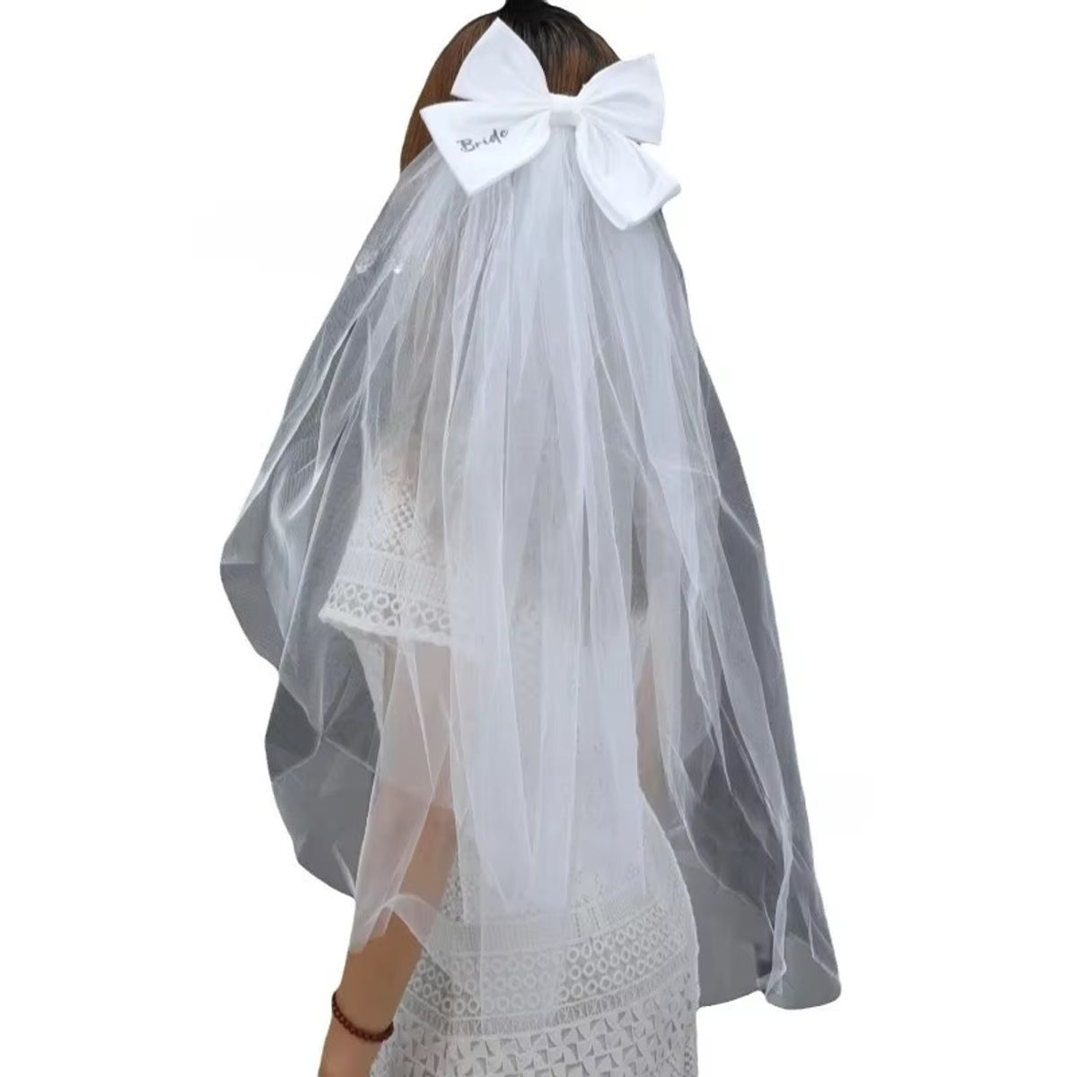 GENERICO - Velo largo de 2 capas lazo novia despedida de soltera Bride