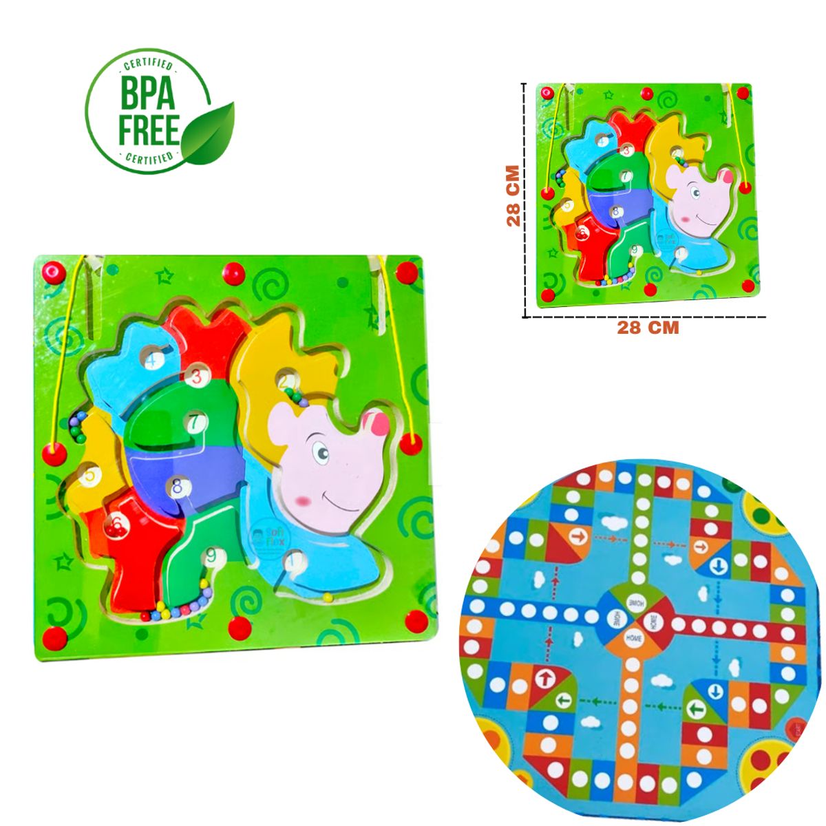 GENERICO - Pizarra Tablero 2en1 Laberinto Magnético Ludo Madera Animal