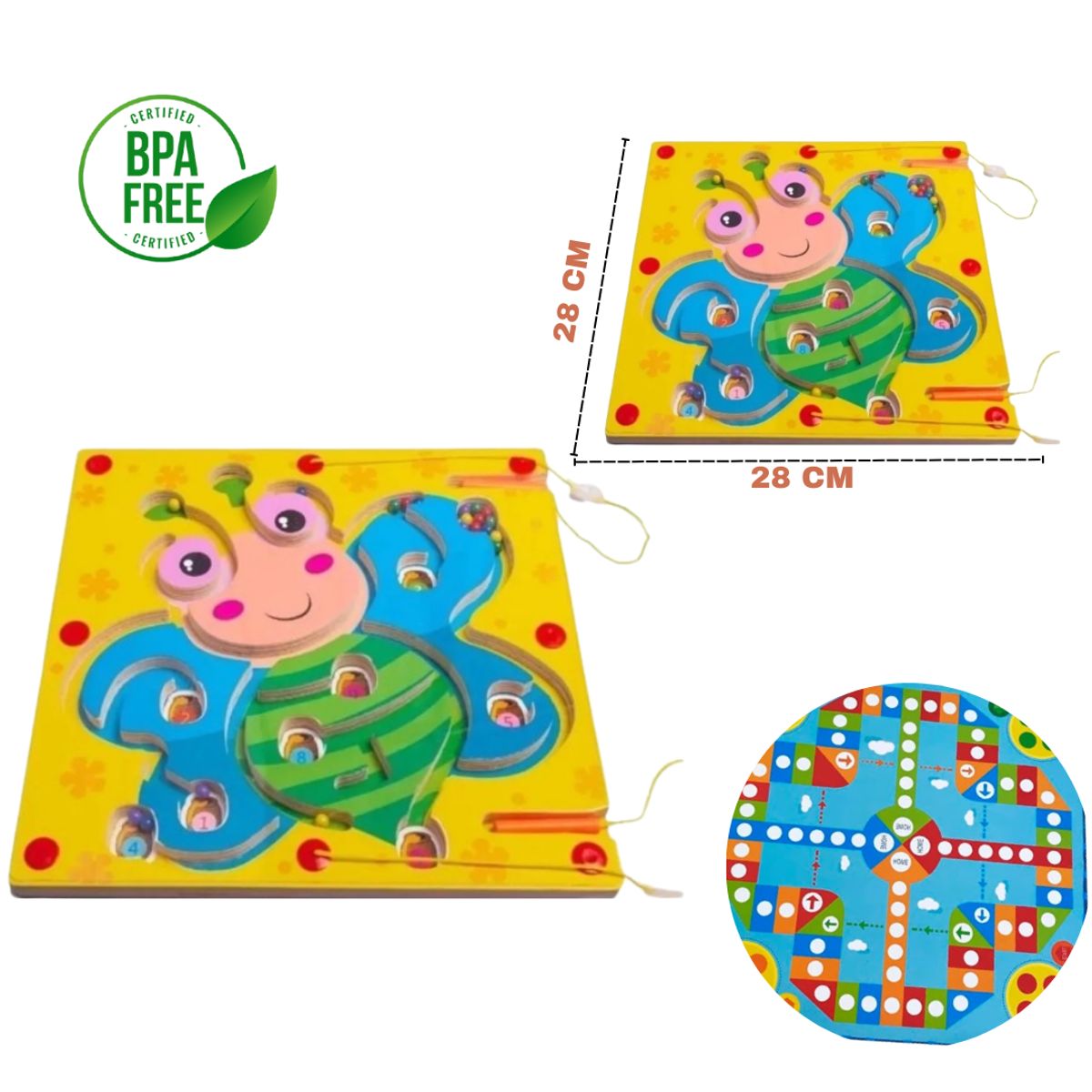 GENERICO - Pizarra Tablero 2en1 Laberinto Magnético Ludo Madera Animal