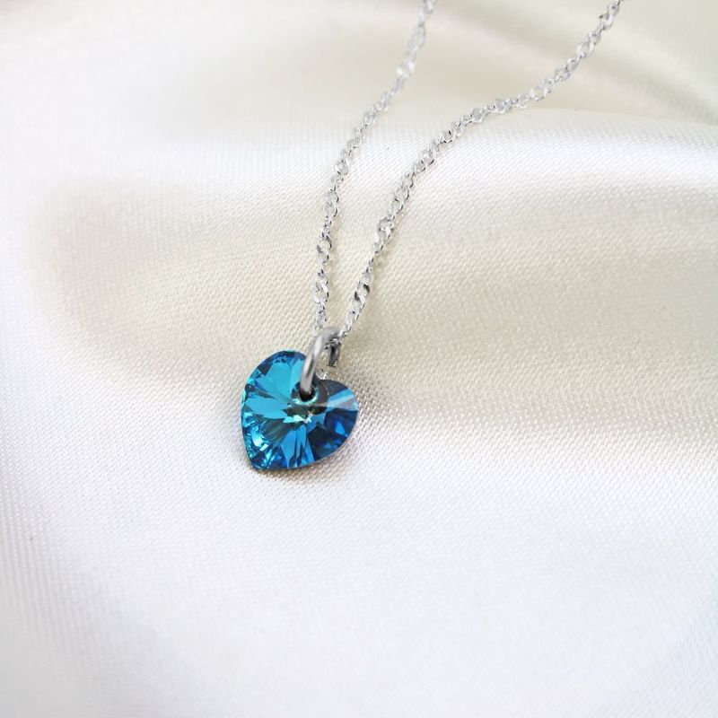 CLEO JOYAS & ACCESORIOS - COLLAR CORAZON CRISTAL SWAROVS CELESTE PLATEADO PLATA