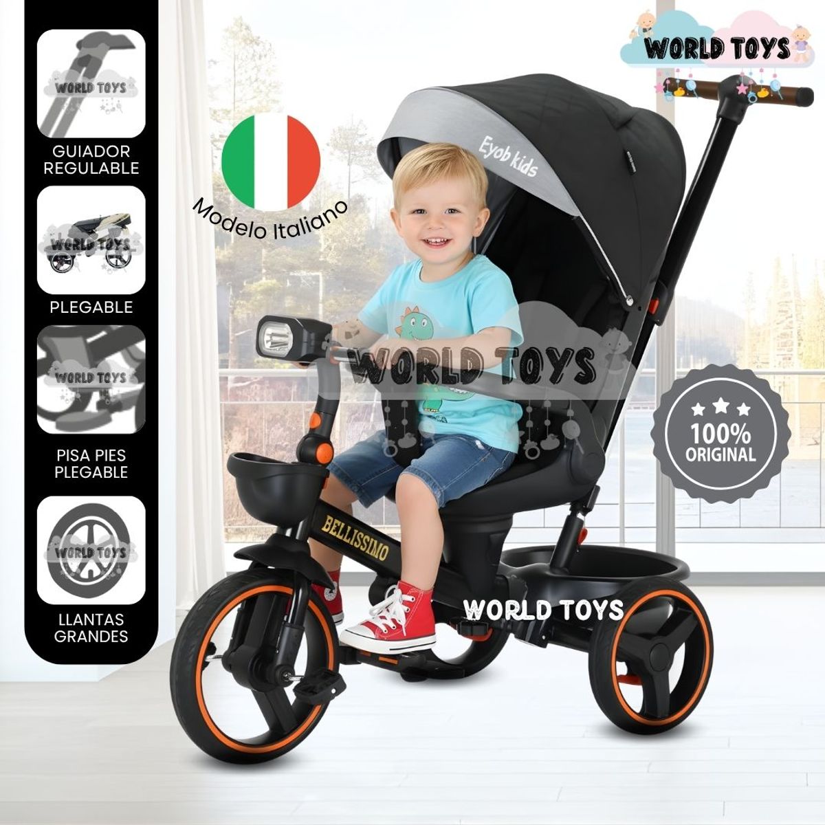 KIDS - Triciclo Guiador Plegable «BELLISSIMO» Black