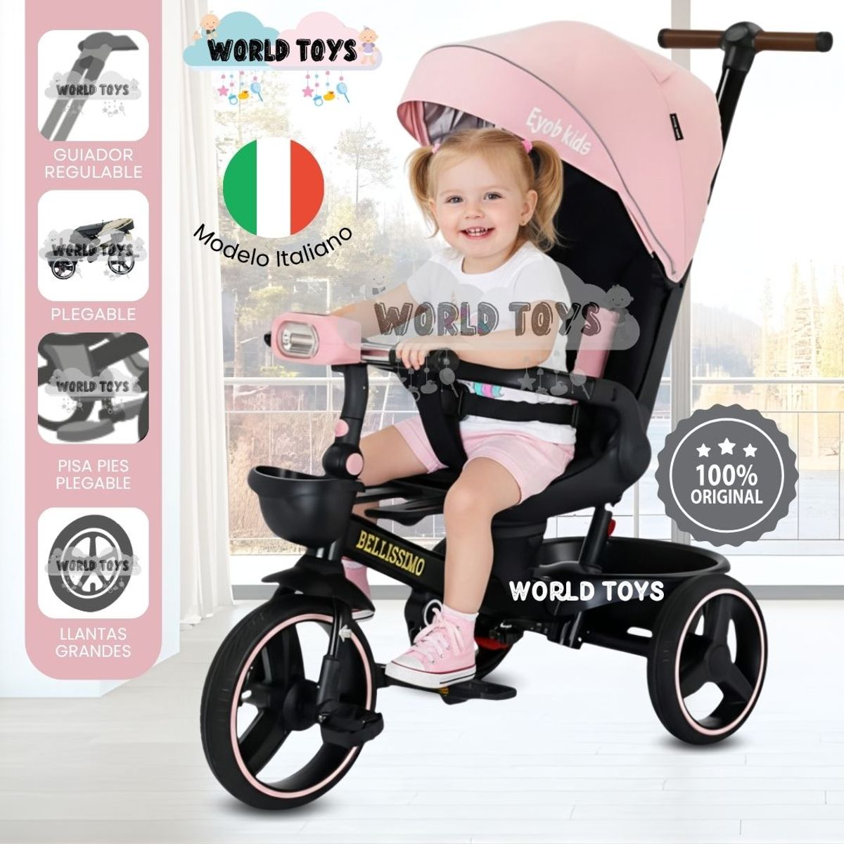 KIDS - Triciclo Guiador Plegable «BELLISSIMO» Pink