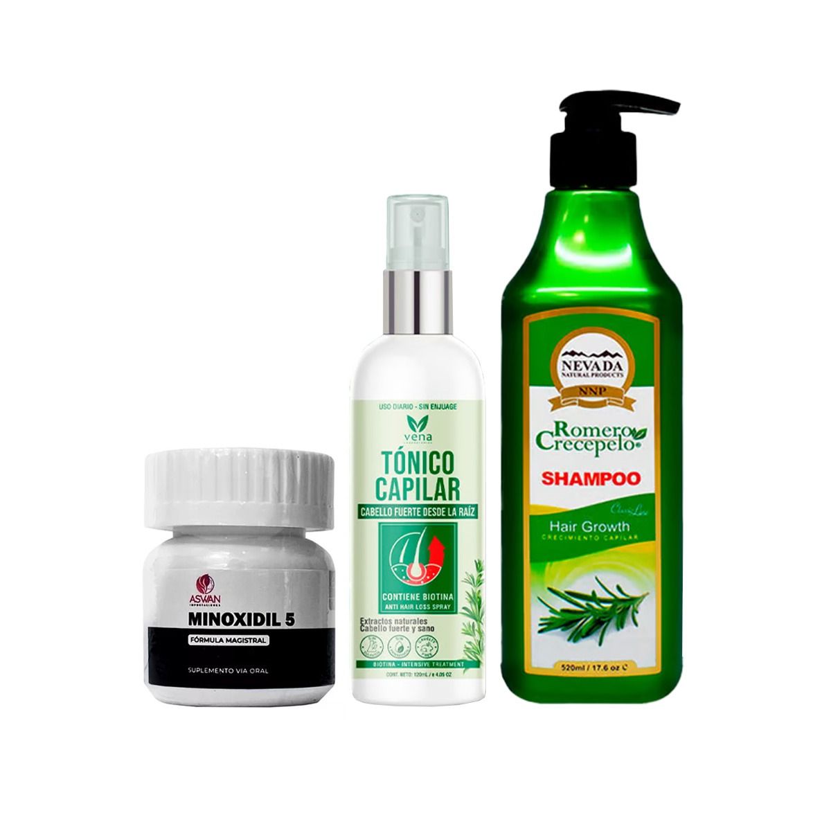 NEVADA NATURAL PRODUCTS - MINOXIDIL 5MG CAPS 60 + SHAMPOO ROMERO 320ML + TÓNICO CAPILAR ROMERO