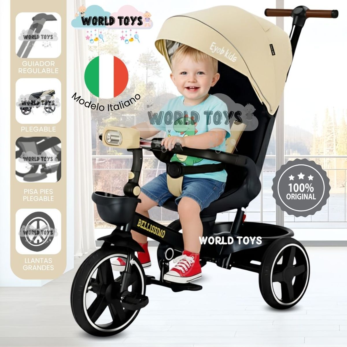 KIDS - Triciclo Guiador Plegable «BELLISSIMO» Beige