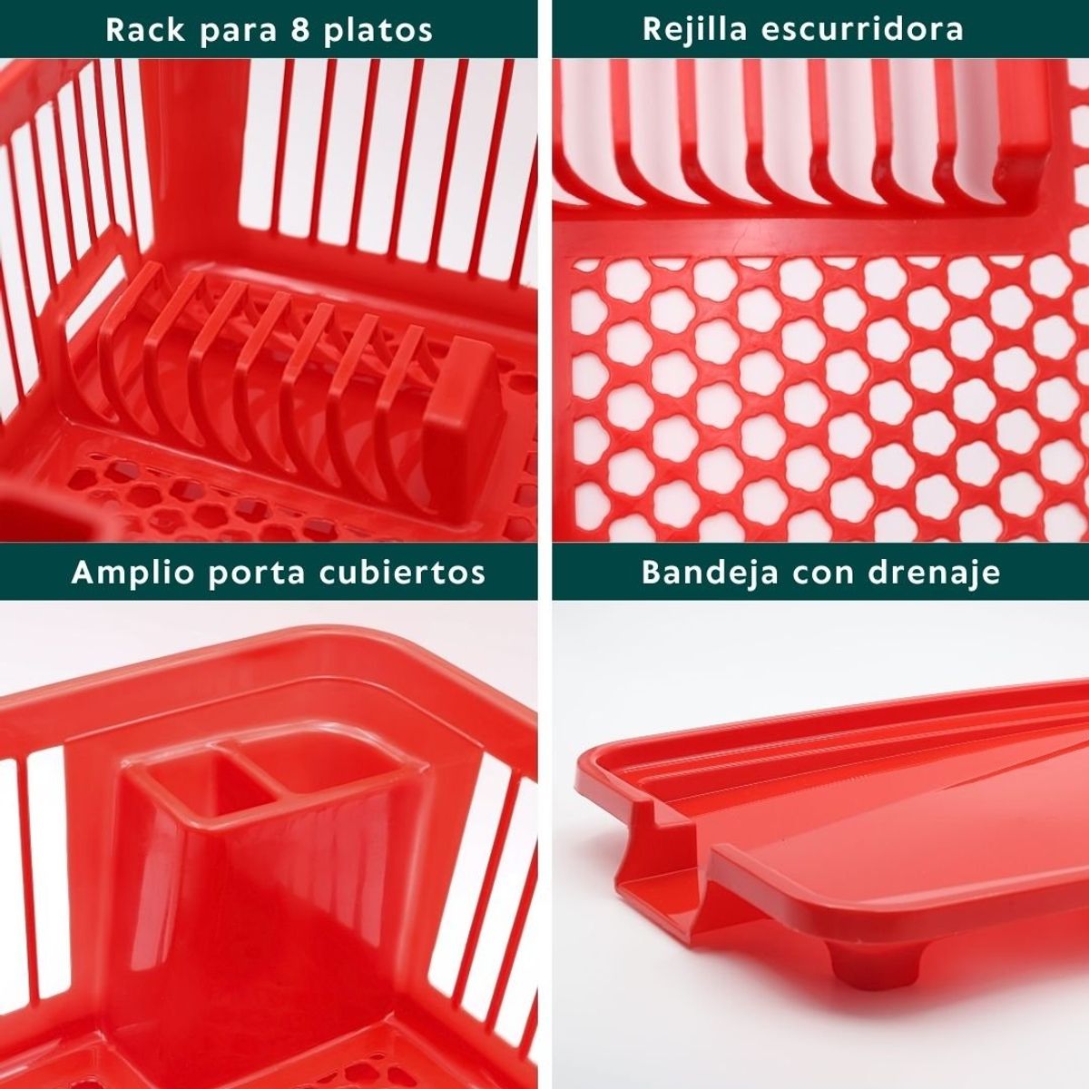 HOGARMAS - Escurridor de Platos con Drenaje Virgilio Rojo