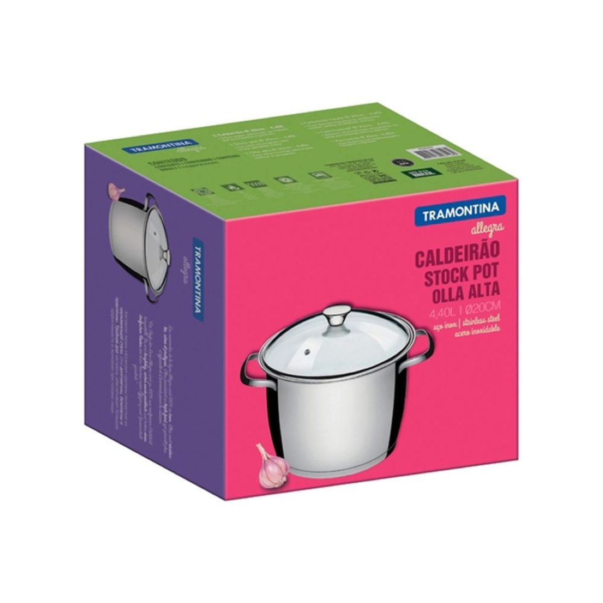 TRAMONTINA - Olla Acero 20 cm (4.37 LT) Allegra con Tapa de Vidrio Tramontina