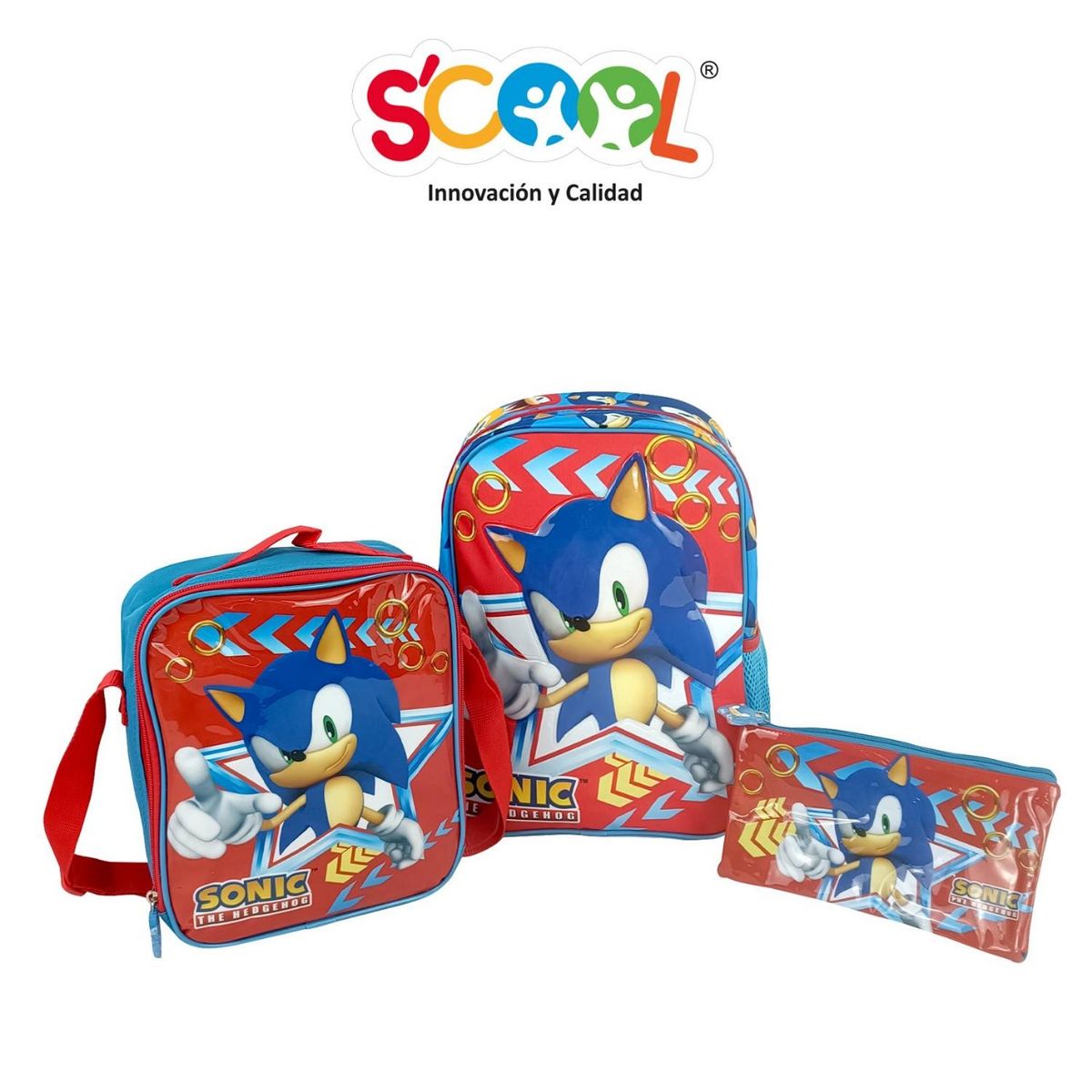 SCOOL - PACK DE MOCHILA  LONCHERA Y CARTUCHERA SONIC