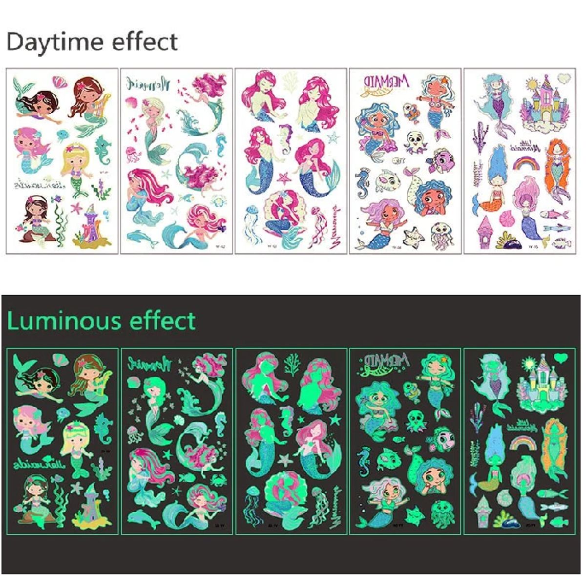 GENERICO - 4 laminas de stickers  tatuajes temporales Sirenas