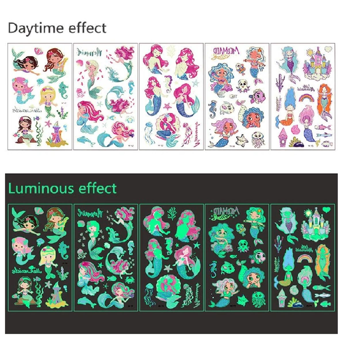 GENERICO - 4 laminas de stickers  tatuajes temporales Sirenas