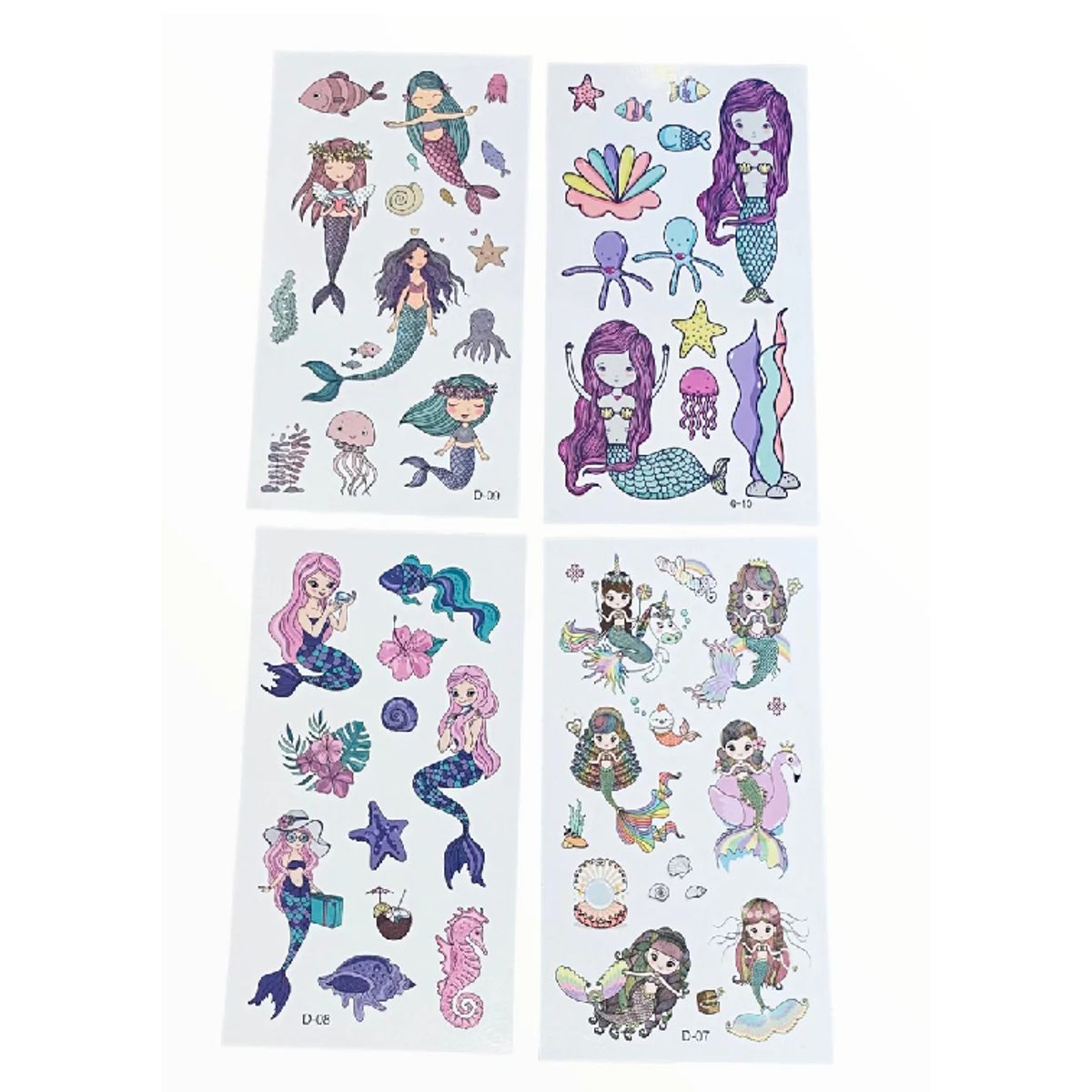 GENERICO - 4 laminas de stickers  tatuajes temporales Sirenas Modelo 2
