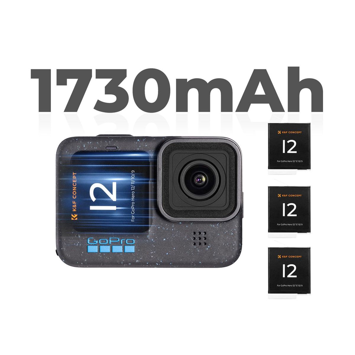 K&F CONCEPT - Kit de 3 baterías + cargador triple para Gopro HERO 09,10,11,12 K&F