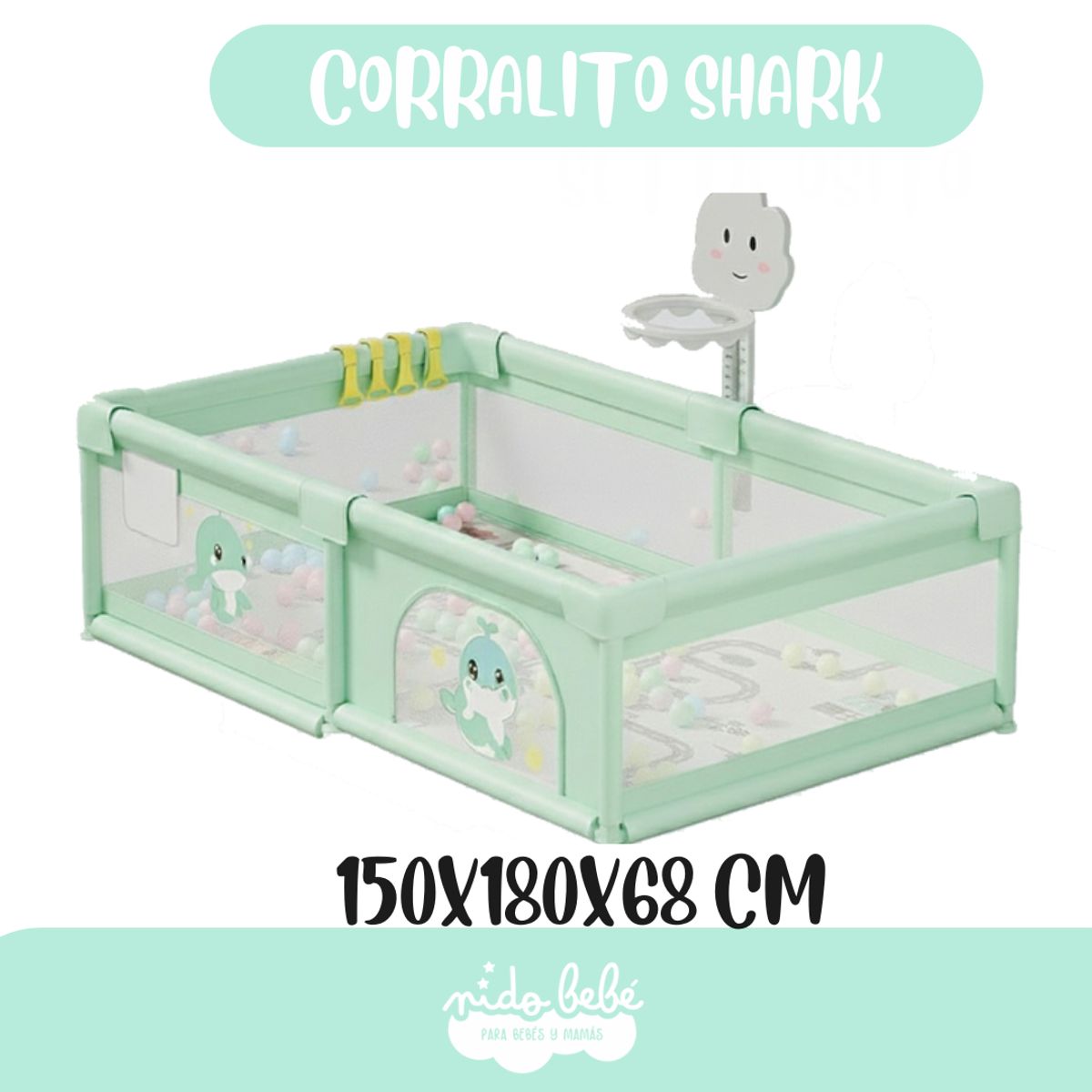 BABY - CORRALITO  SHARK DIDACTICO ARO DE BASQUET VERDE
