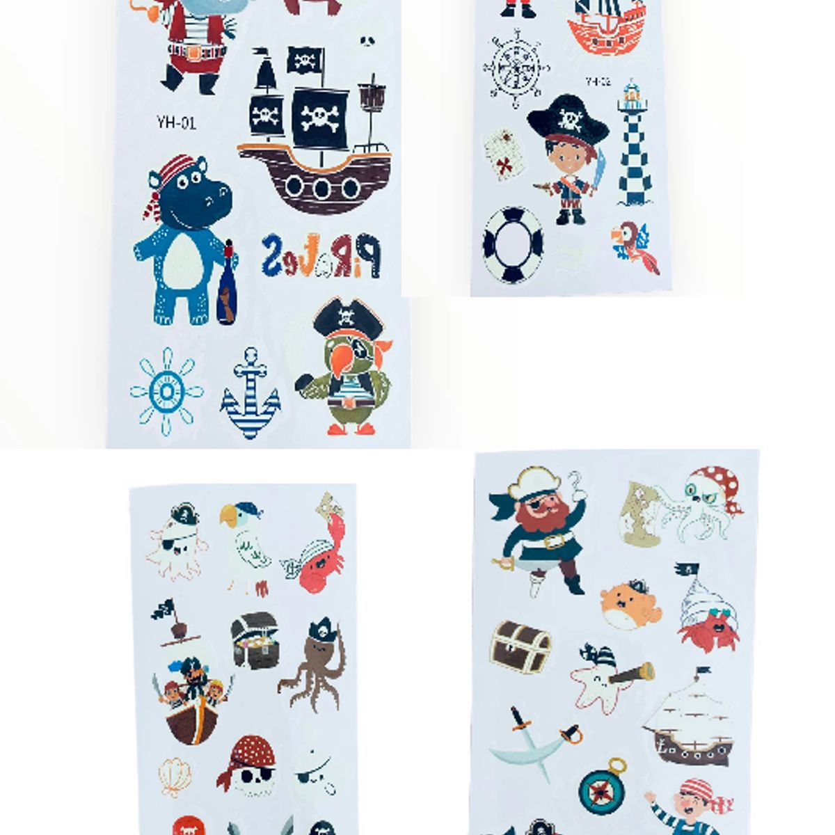 GENERICO - 4 laminas de stickers  tatuajes temporales Piratas