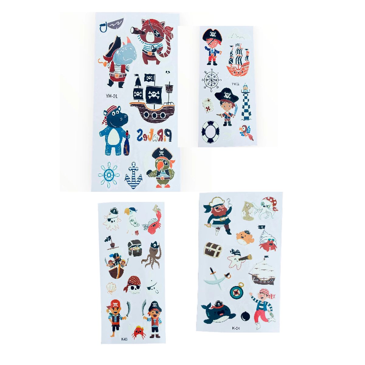 GENERICO - 4 laminas de stickers  tatuajes temporales Piratas