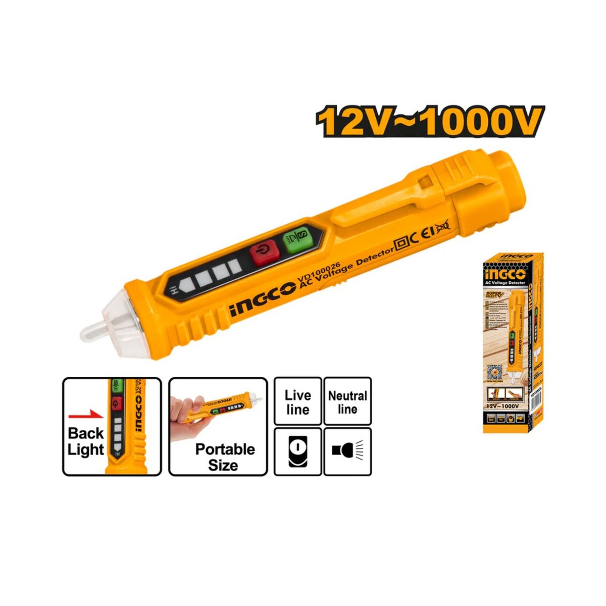 INGCO TOOLS - Detector de voltaje AC 12V - 1000V INGCO