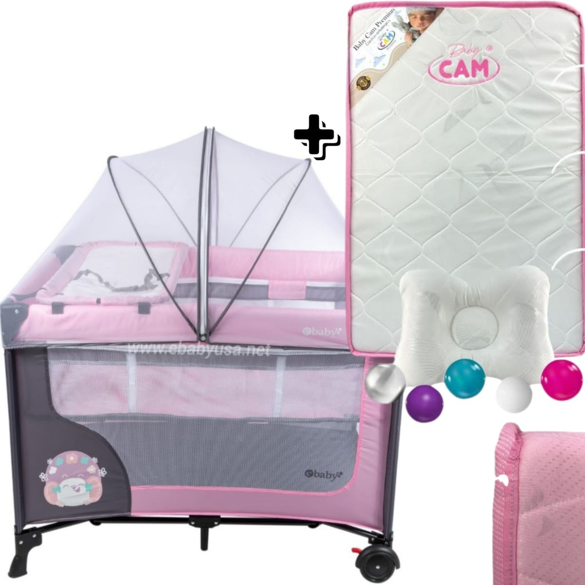 EBABY - Cuna Corral con Cambiador Happy Dream + Colchón para cuna