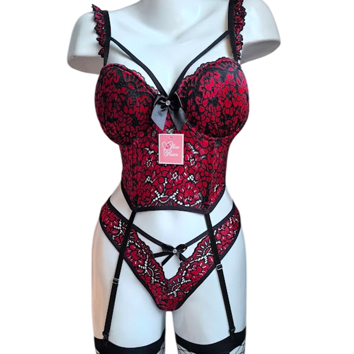 GENERICO - CORSET LENCERIA DE ENCAJE CON VARILLAS